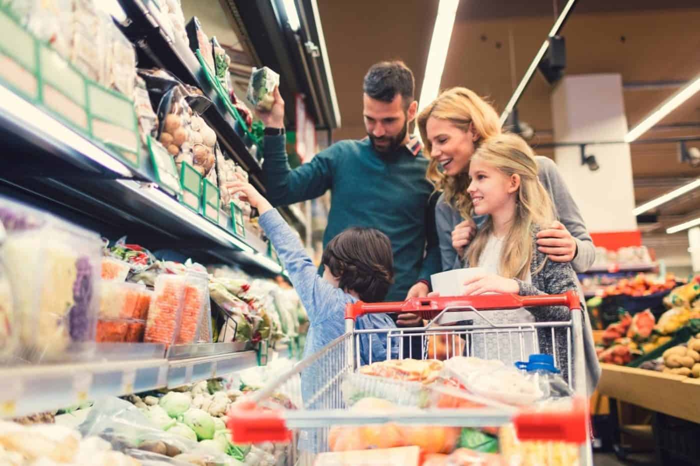 family buying groceries